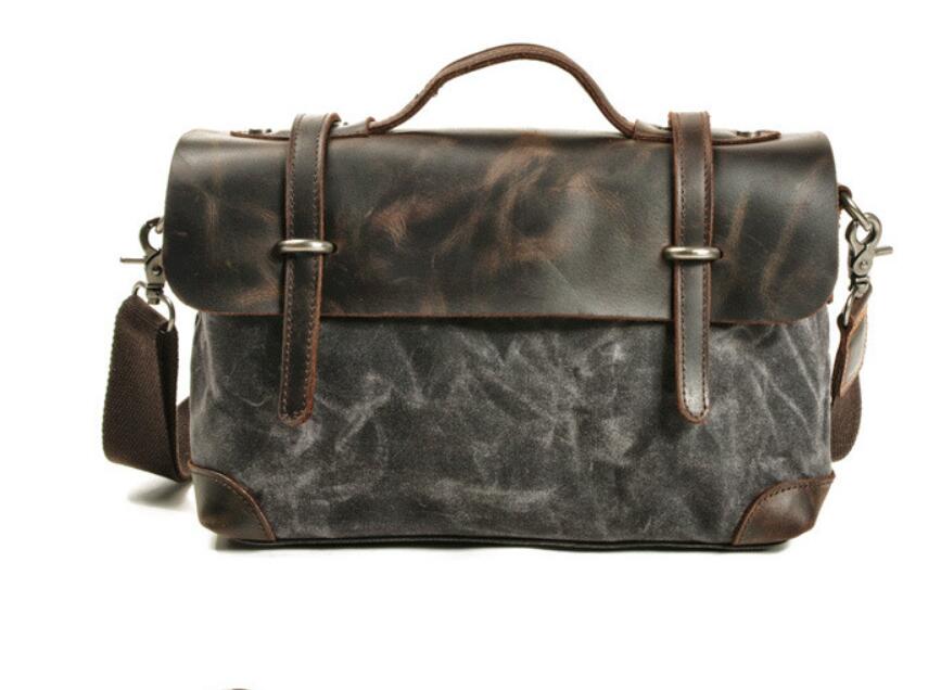 Men's Canvas Briefcase Laptop Bag Horizontal Double Pockets Leisure Locomotive