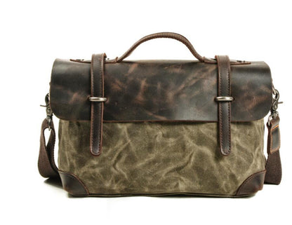 Men's Canvas Briefcase Laptop Bag Horizontal Double Pockets Leisure Locomotive