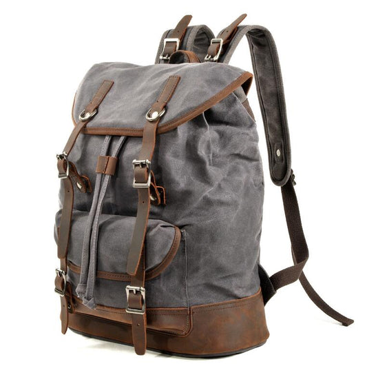 Men's Canvas Backpack Laptop Bag Splicing Outdoor Travel Sports Mountaineering School