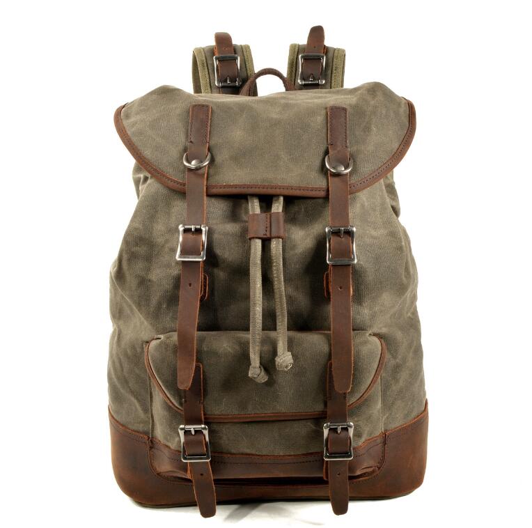 Men's Canvas Backpack Laptop Bag Splicing Outdoor Travel Sports Mountaineering School