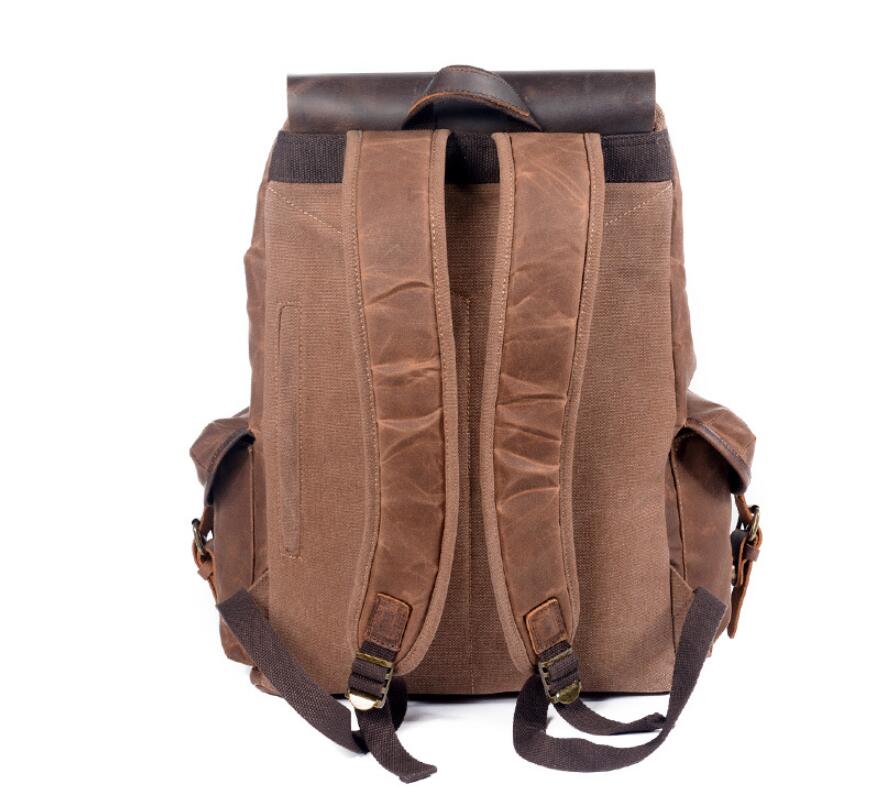 Men's Canvas Backpack Laptop Bag Splicing Leisure Student Draw Rope Trend Oblique