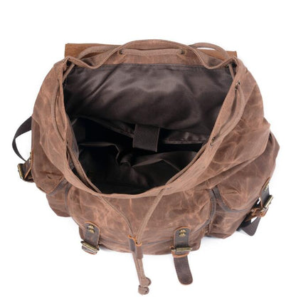 Men's Canvas Backpack Laptop Bag Splicing Leisure Student Draw Rope Trend Oblique