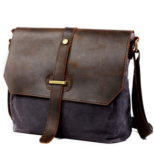 Men's Canvas Messenger Bag Tablet Outdoor Leisure Sports Trend Neutral Splicing Pockets