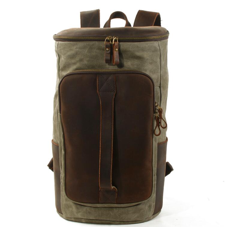 Men's Canvas Backpack Laptop Bag Outdoor Sports Bucket Travel Large Capacity School