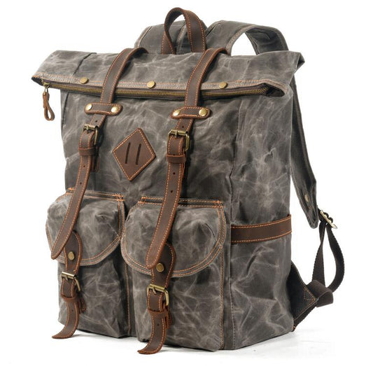 Men's Canvas Backpack Laptop Bag Waterproof Travel Collision Color Line Stitching