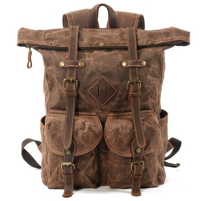 Men's Canvas Backpack Laptop Bag Waterproof Travel Collision Color Line Stitching