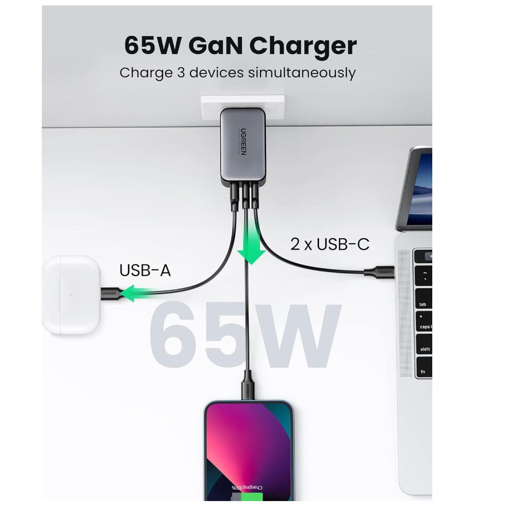 High Speed 65W USB-C Charger Adapter 3-Port