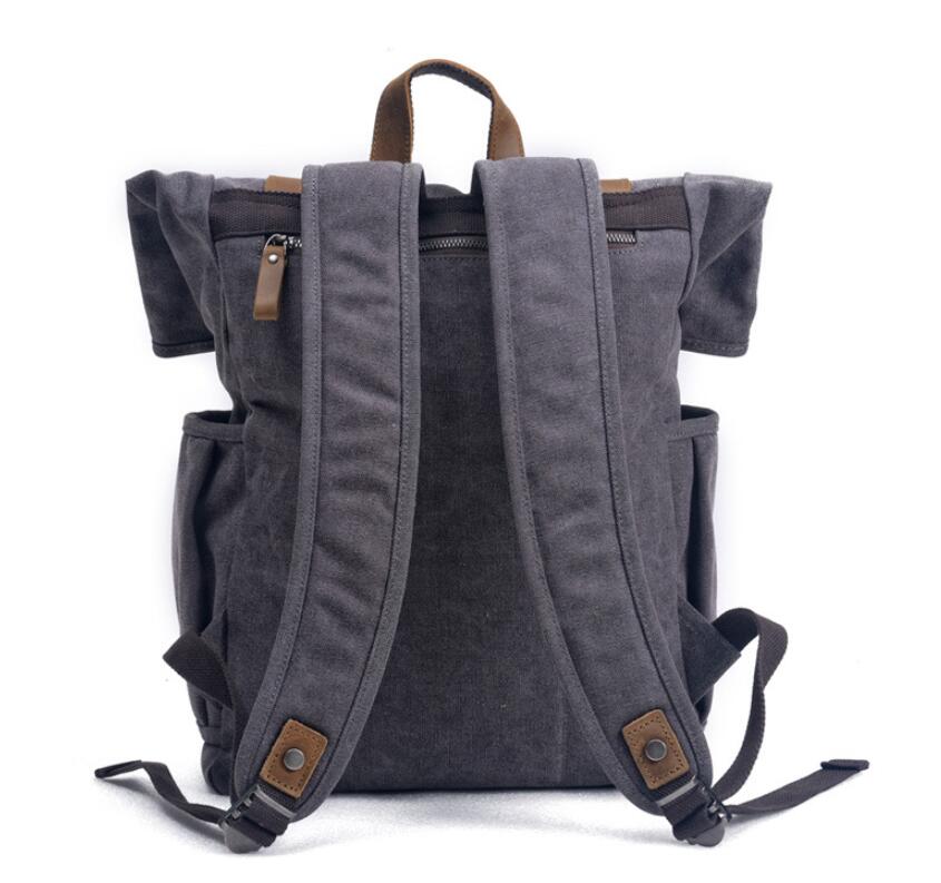 Men's Canvas Backpack Laptop Bag Neutral Preppy with Cowhide Leather School