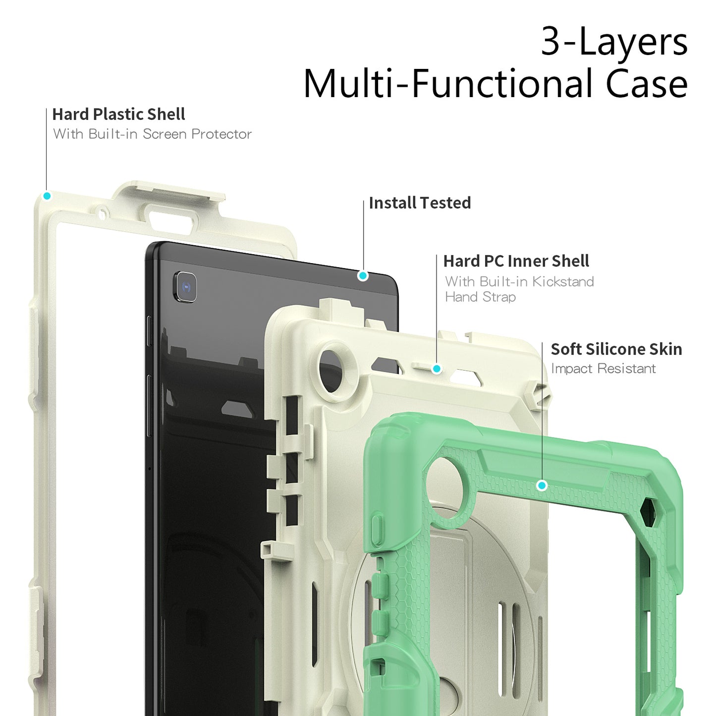 Tough Strap Built-in Screen Protector Galaxy Tab A7 Lite Case Multi-functional