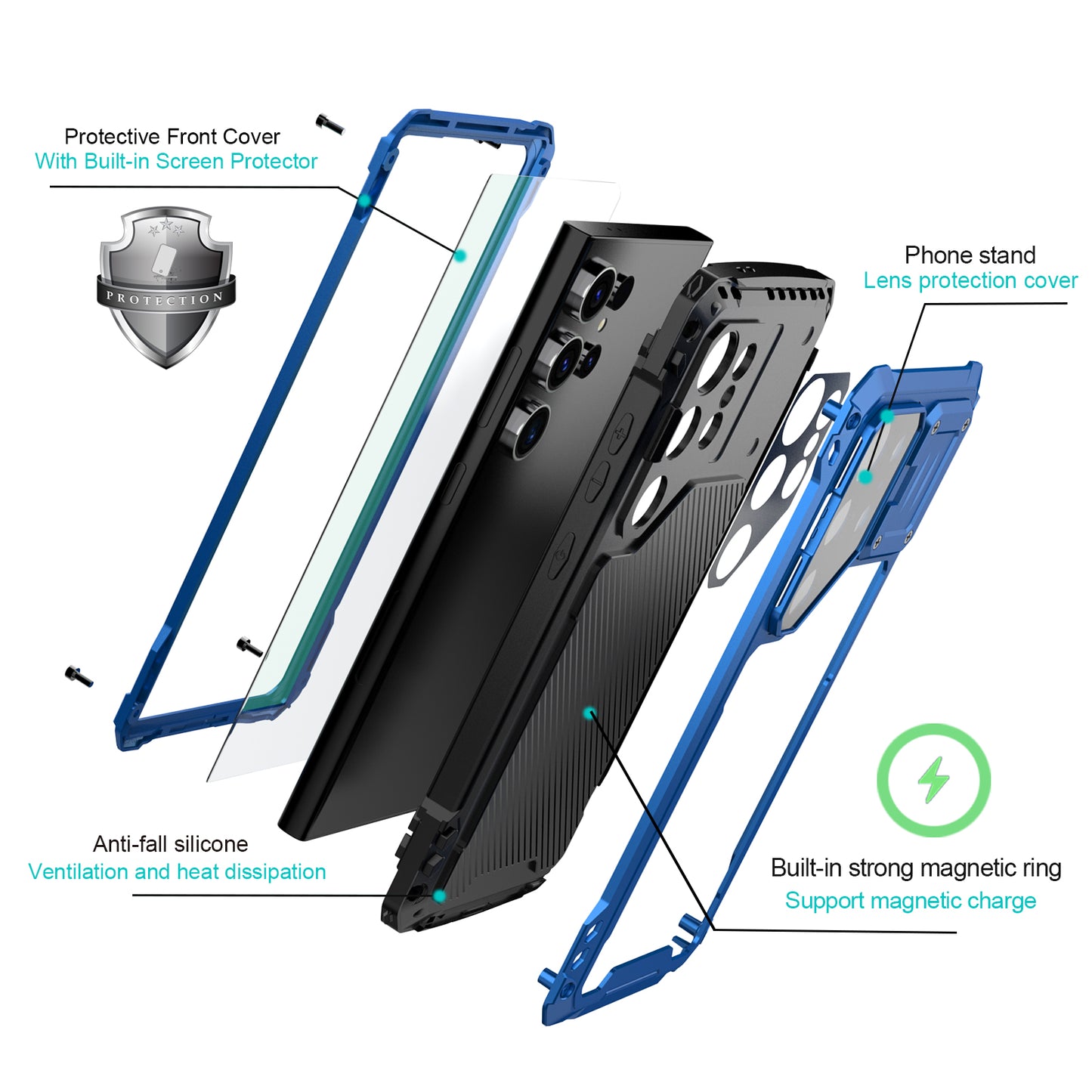 R-Just Shield Lens Stand Galaxy S24 Ultra Phone Case Full Protection