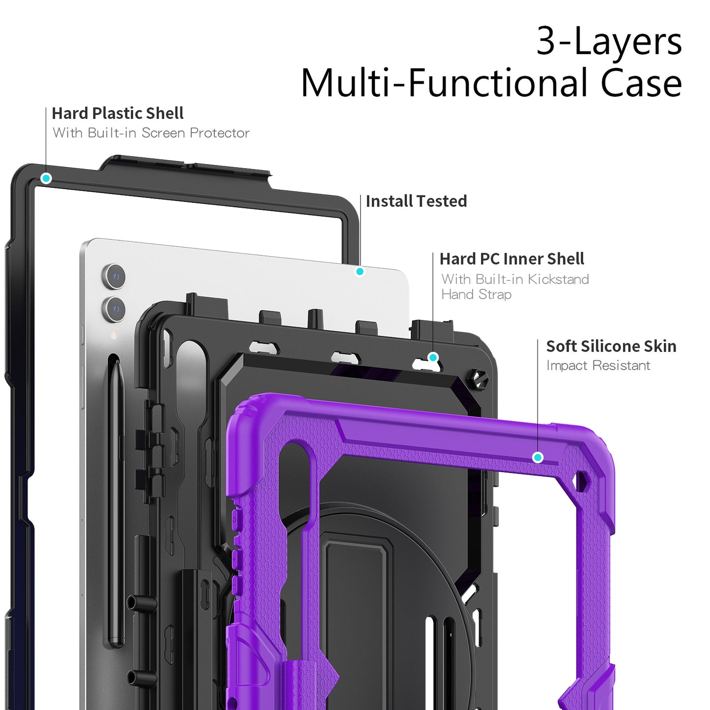 Tough Strap Built-in Screen Protector Galaxy Tab S9 Ultra Case Multi-functional