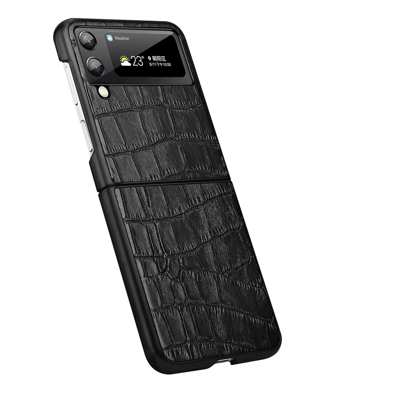 Crocodile Foldable Galaxy Z Flip4 Genuine Leather Case Unique Matte