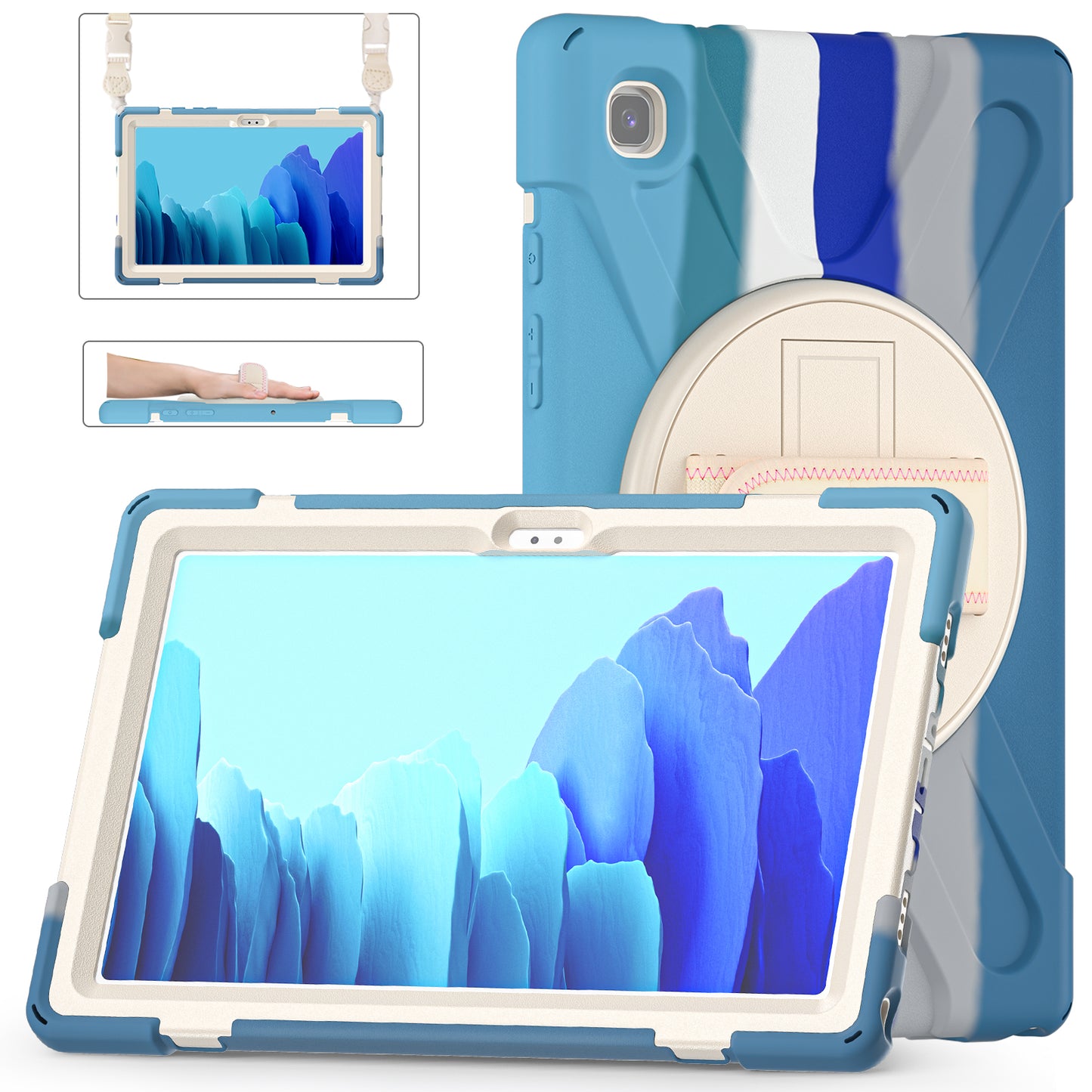 Pirate King Galaxy Tab A7 Case 360 Rotating Stand Hand Shoulder Strap