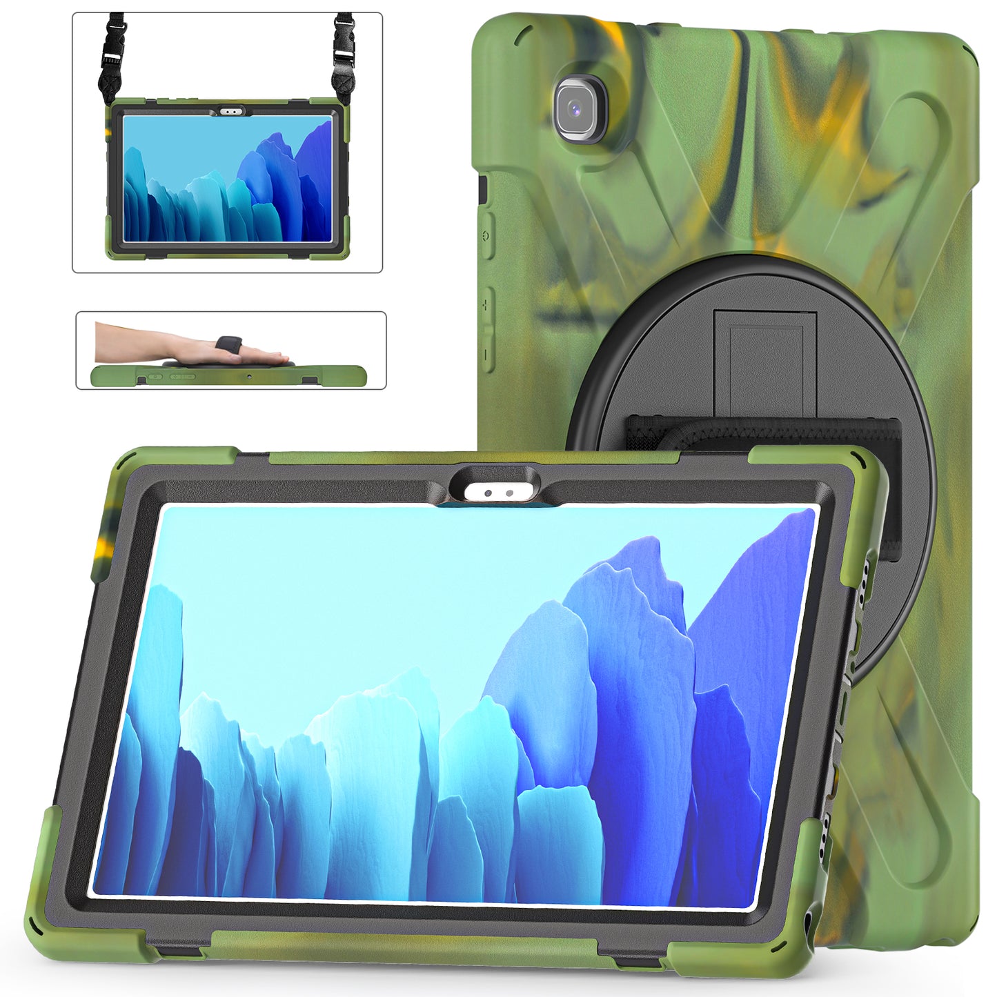 Pirate King Galaxy Tab A7 Case 360 Rotating Stand Hand Shoulder Strap