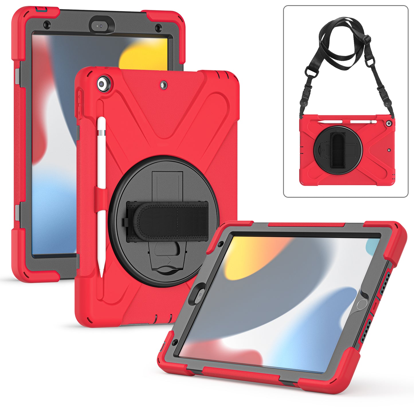 Pirate King Apple iPad 8 Case 360 Rotating Stand Hand Shoulder Strap