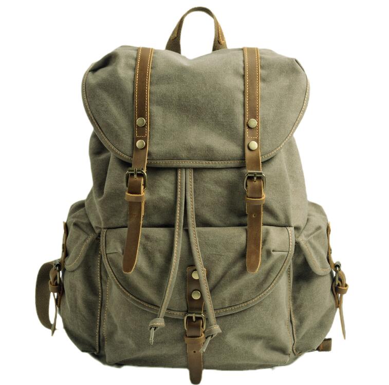 Men's Canvas Backpack Laptop Bag Large Capacity Middle High School Student Leisure