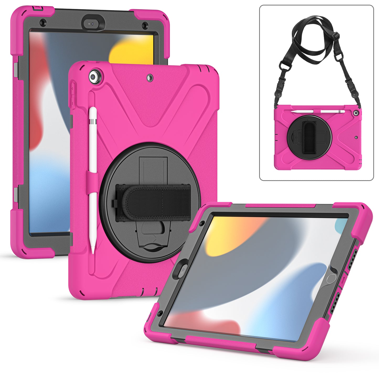 Pirate King Apple iPad 9 Case 360 Rotating Stand Hand Shoulder Strap