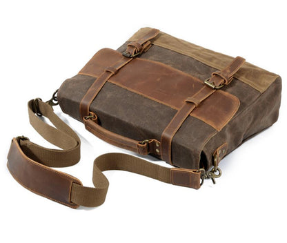 Men's Canvas Briefcase Laptop Bag Waterproof Retro Cross-body High Quality Buckle