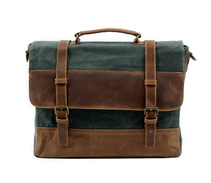 Men's Canvas Briefcase Laptop Bag Waterproof Retro Cross-body High Quality Buckle