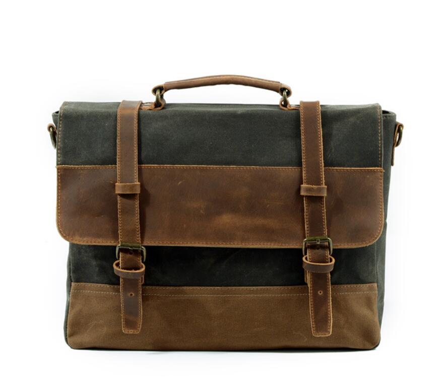 Men's Canvas Briefcase Laptop Bag Waterproof Retro Cross-body High Quality Buckle