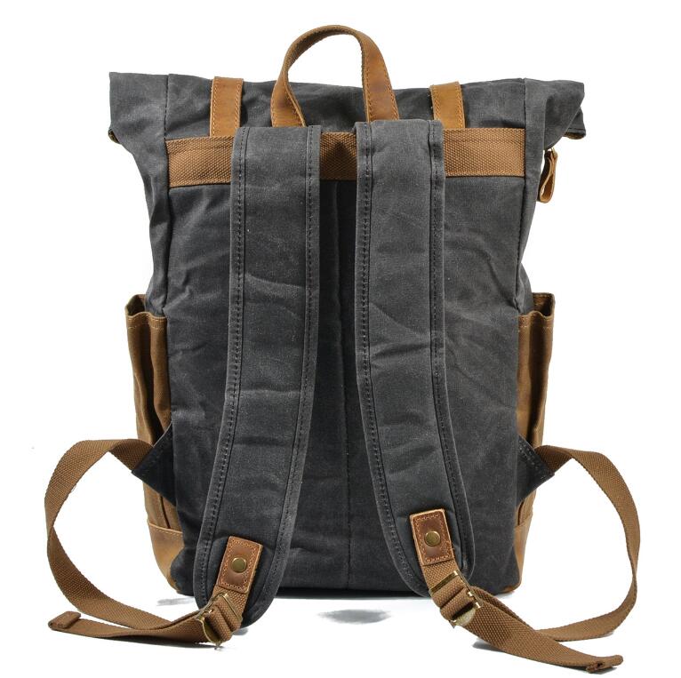 Men's Canvas Backpack Laptop Bag Retro Bump Waterproof Travel School Large Capacity