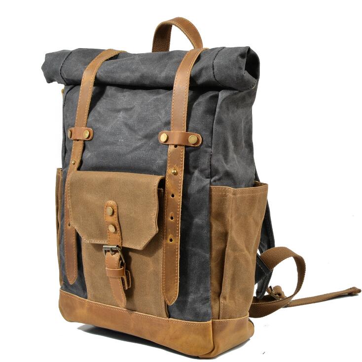 Men's Canvas Backpack Laptop Bag Retro Bump Waterproof Travel School Large Capacity