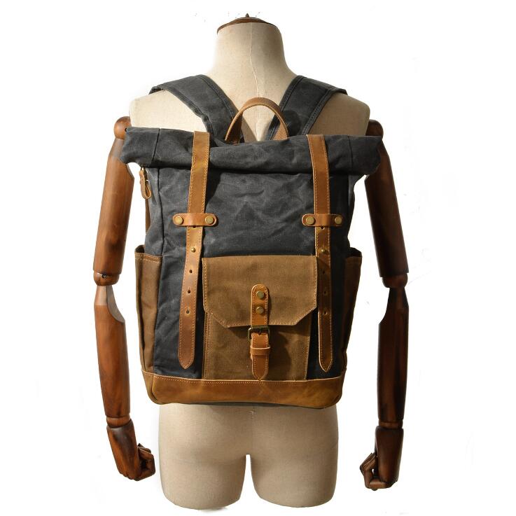 Men's Canvas Backpack Laptop Bag Retro Bump Waterproof Travel School Large Capacity