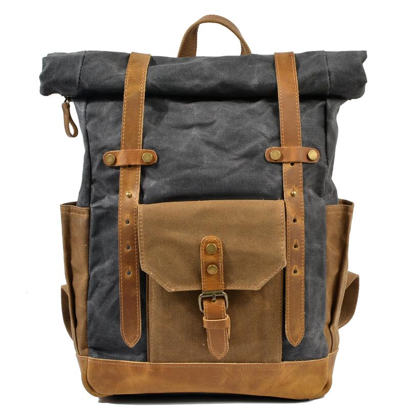 Men's Canvas Backpack Laptop Bag Retro Bump Waterproof Travel School Large Capacity