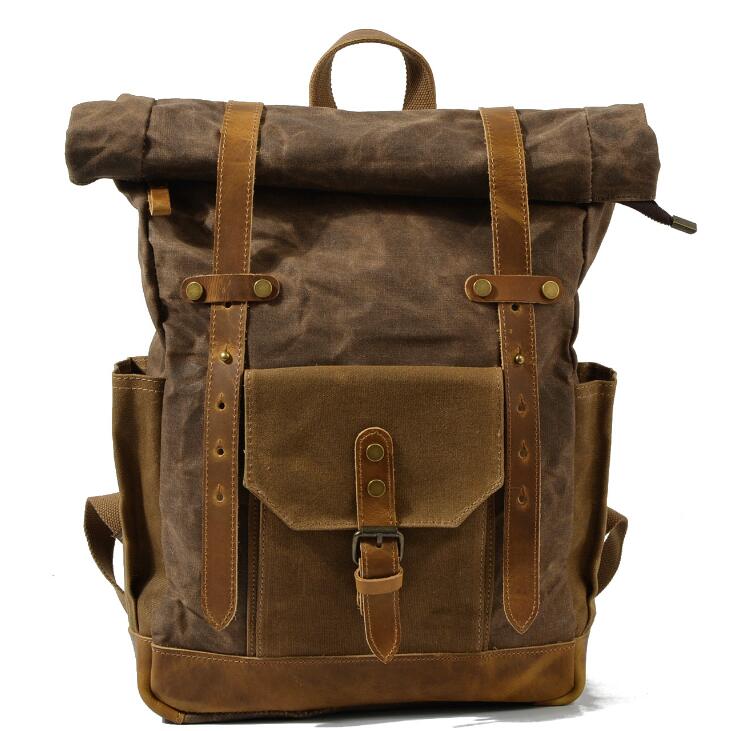 Men's Canvas Backpack Laptop Bag Retro Bump Waterproof Travel School Large Capacity