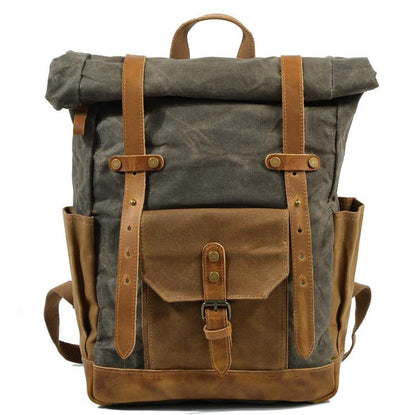 Men's Canvas Backpack Laptop Bag Retro Bump Waterproof Travel School Large Capacity