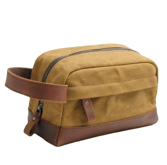 Men's Canvas Cosmetic Toiletry Bag Phone Wash Hand Grab Pack Retro Wrist Strap