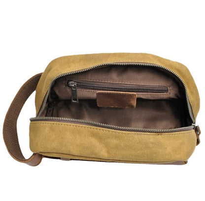 Men's Canvas Cosmetic Toiletry Bag Phone Wash Hand Grab Pack Retro Wrist Strap