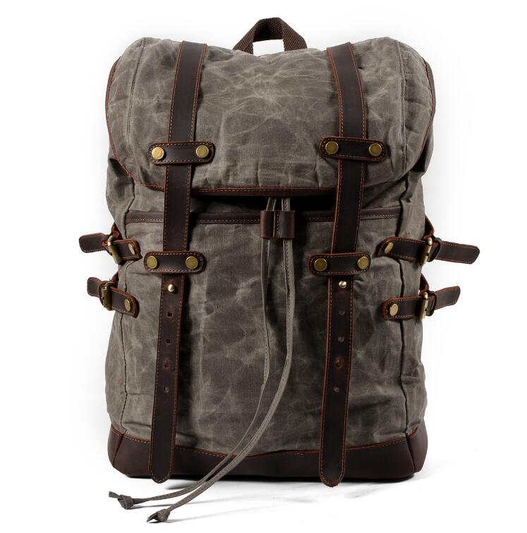 Men's Canvas Backpack Laptop Bag Casual Double Waterproof Outdoor Travel Student