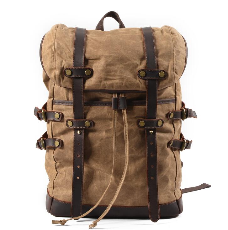 Men's Canvas Backpack Laptop Bag Casual Double Waterproof Outdoor Travel Student