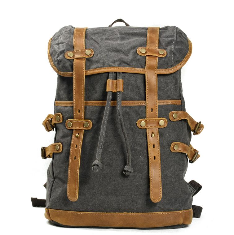 Men's Canvas Backpack Laptop Bag Casual Double Waterproof Outdoor Travel Student