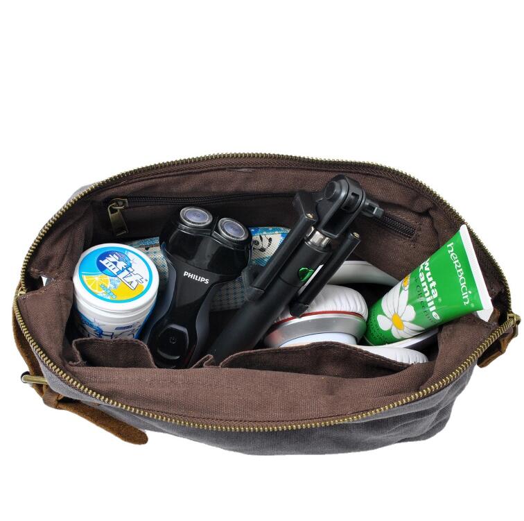 Men's Canvas Cosmetic Toiletry Bag Phone Hand Grab Pack Wash Retro Wrist Strap