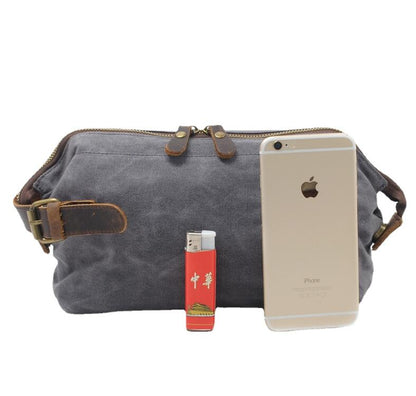 Men's Canvas Cosmetic Toiletry Bag Phone Hand Grab Pack Wash Retro Wrist Strap