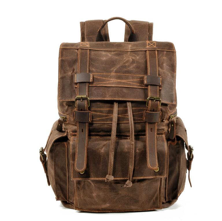 Men's Canvas Backpack Laptop Bag Retro Beeswax Travel Outdoor Leisure Hiking