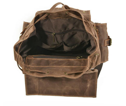 Men's Canvas Backpack Laptop Bag Retro Beeswax Travel Outdoor Leisure Hiking