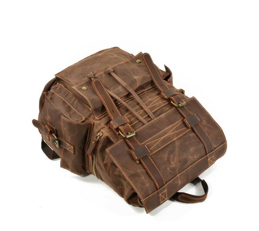 Men's Canvas Backpack Laptop Bag Retro Beeswax Travel Outdoor Leisure Hiking