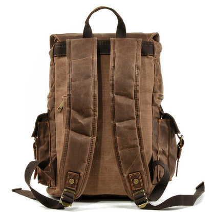 Men's Canvas Backpack Laptop Bag Retro Beeswax Travel Outdoor Leisure Hiking