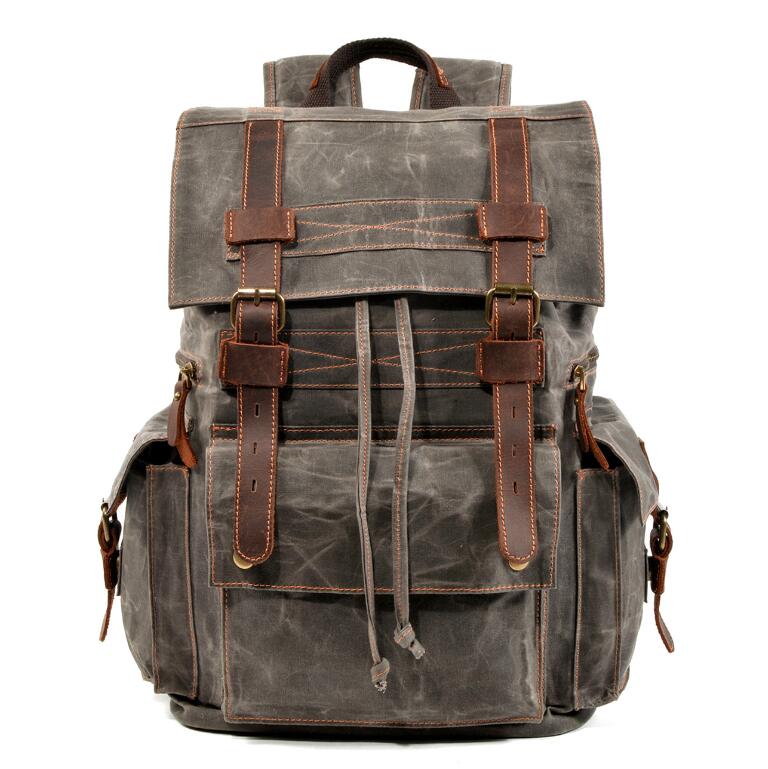 Men's Canvas Backpack Laptop Bag Retro Beeswax Travel Outdoor Leisure Hiking