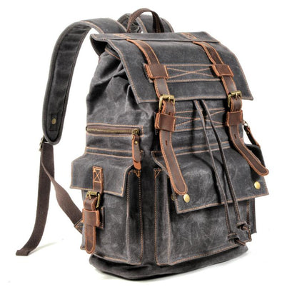 Men's Canvas Backpack Laptop Bag Retro Beeswax Travel Outdoor Leisure Hiking