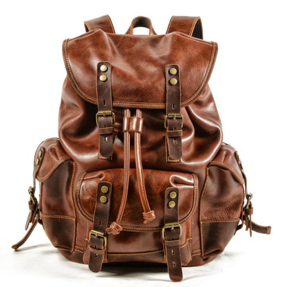 Men's Genuine Leather Backpack Laptop Bag Outdoor Leisure School Travel Mountaineering