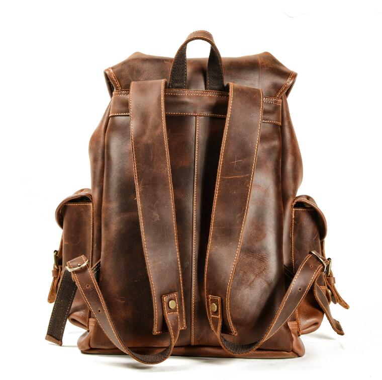 Men's Genuine Leather Backpack Laptop Bag Outdoor Leisure School Travel Mountaineering