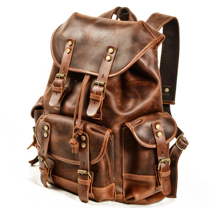 Men's Genuine Leather Backpack Laptop Bag Outdoor Leisure School Travel Mountaineering