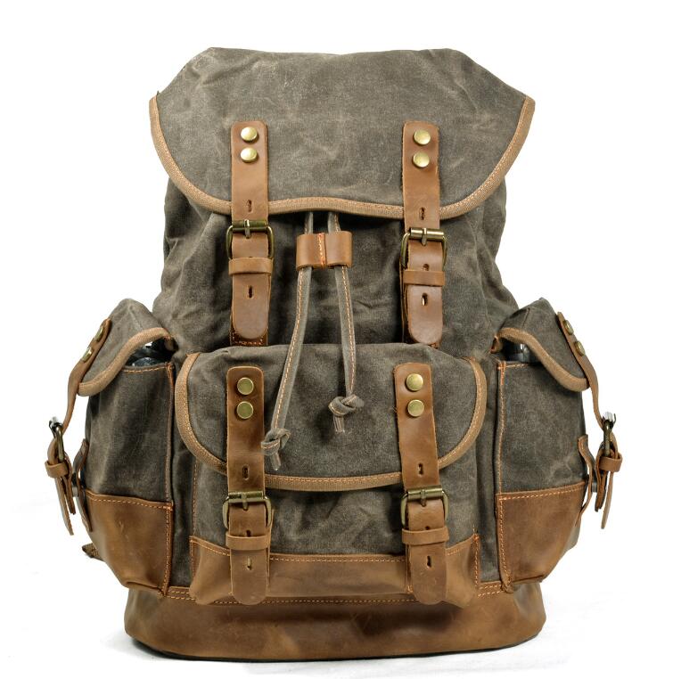 Men's Canvas Backpack Laptop Bag Outdoor Leisure Student Large Capacity Stitching Hiking