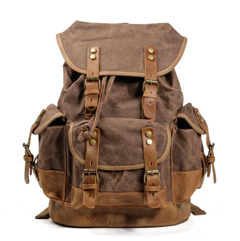 Men's Canvas Backpack Laptop Bag Outdoor Leisure Student Large Capacity Stitching Hiking