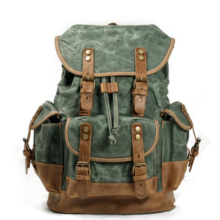 Men's Canvas Backpack Laptop Bag Outdoor Leisure Student Large Capacity Stitching Hiking