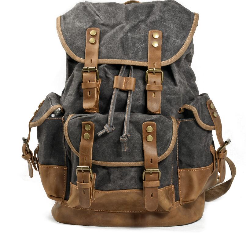 Men's Canvas Backpack Laptop Bag Outdoor Leisure Student Large Capacity Stitching Hiking